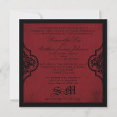 Goth Red Black Damask Hochzeitseinladungen Einladung (Rückseite)