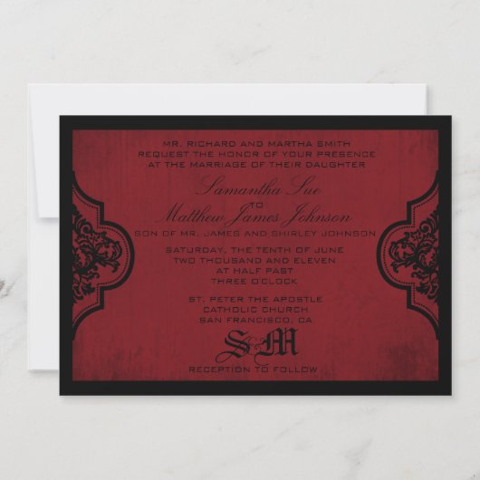 Goth Red Black Damask Wedding Envelope Einladung (Rückseite)