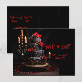 Goth Red Black Rose Hochzeitstorte Save the Date Postkarte