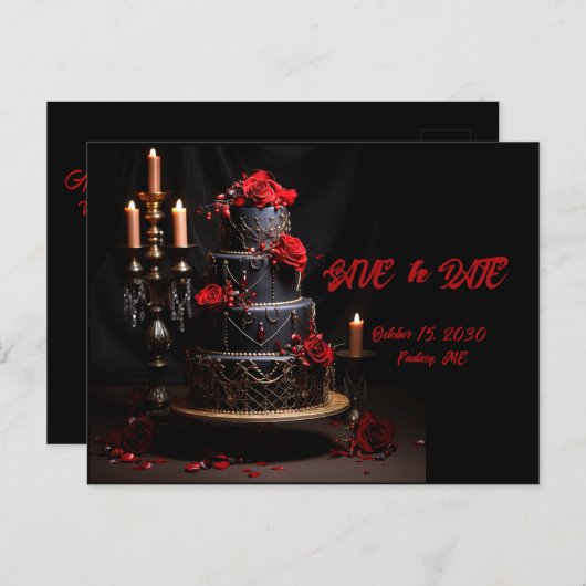 Goth Red Black Rose Hochzeitstorte Save the Date Postkarte (Vorne/Hinten)