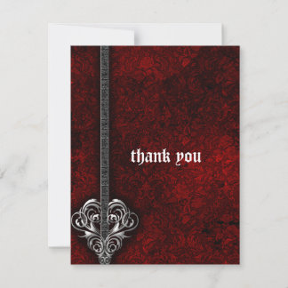 Goth Red Damask Silberner Herz Hochzeit Danke