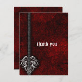 Goth Red Damask Silberner Herz Hochzeit Danke (Vorne/Hinten)