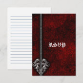 Goth Red Damask Silver Heart Hochzeit RSVP Custom Karte (Vorne/Hinten)