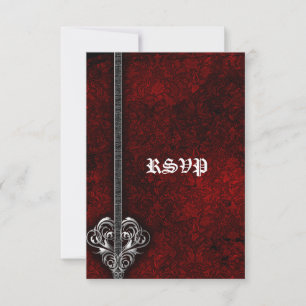 Goth Red Damask Silver Heart Hochzeit RSVP Karte