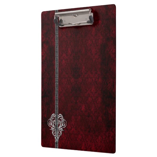 Goth Red Damask Silver Heart Klemmbrett (Links)