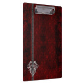 Goth Red Damask Silver Heart Klemmbrett (Rechts)