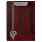Goth Red Damask Silver Heart Klemmbrett (Vorderseite)