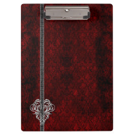 Goth Red Damask Silver Heart Klemmbrett