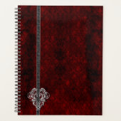 Goth Red Damask Silver Heart Planer (Vorderseite)