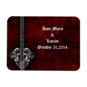 Goth Red Damask Silver Heart Save the Date Magnet (Horizontal)