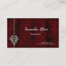 Goth Red Damask Silver Heart