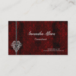 Goth Red Damask Silver Heart Visitenkarte