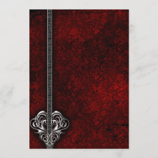 Goth Red Damask Silver Herz Hochzeit Einladung