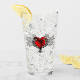 Goth Red Heart mit Angel Wings Glass Cup Glas