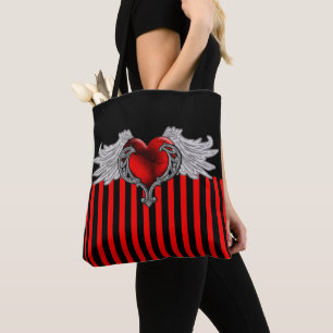Goth Red Heart mit Angel Wings Tasche