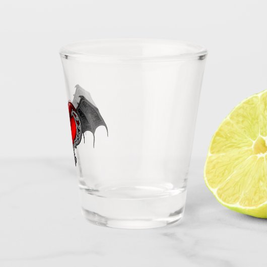 Goth Red Heart mit Bat Wings Shot Glas (Rechts)
