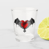 Goth Red Heart mit Bat Wings Shot Glas (Vorderseite)