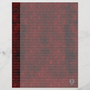Goth Red Silver Header Damask Notebook Paper