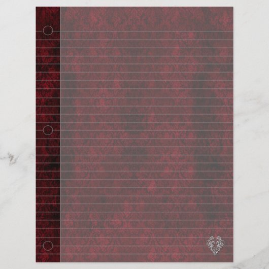 Goth Red Silver Header Damask Notebook Paper (Rückseite)