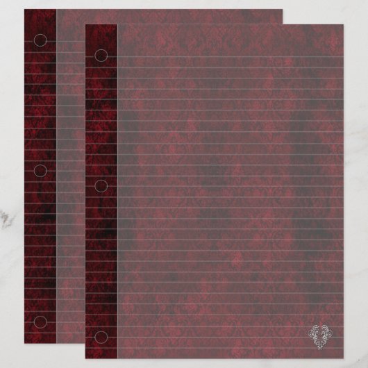 Goth Red Silver Header Damask Notebook Paper (Vorne/Hinten)