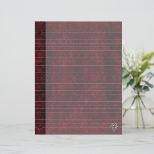 Goth Red Silver Header Damask Notebook Paper (Stehend Vorderseite)