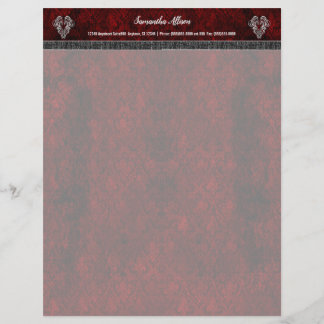 Goth Red Silver Heart Damask Briefbogen