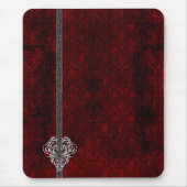 Goth Red Silver Heart Damask Mousepad (Vorne)