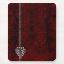 Goth Red Silver Heart Damask Mousepad