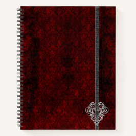 Goth Red Silver Heart Damask Notizblock