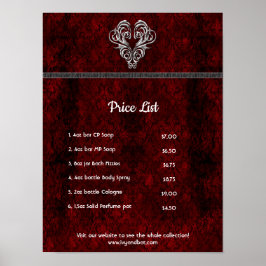 Goth Red Silver Heart Damask Poster