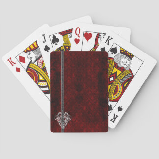 Goth Red Silver Heart Damask Spielkarten