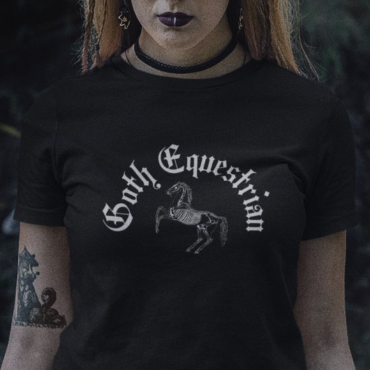 Goth Reitsport Black Skeleton Reiten T-Shirt
