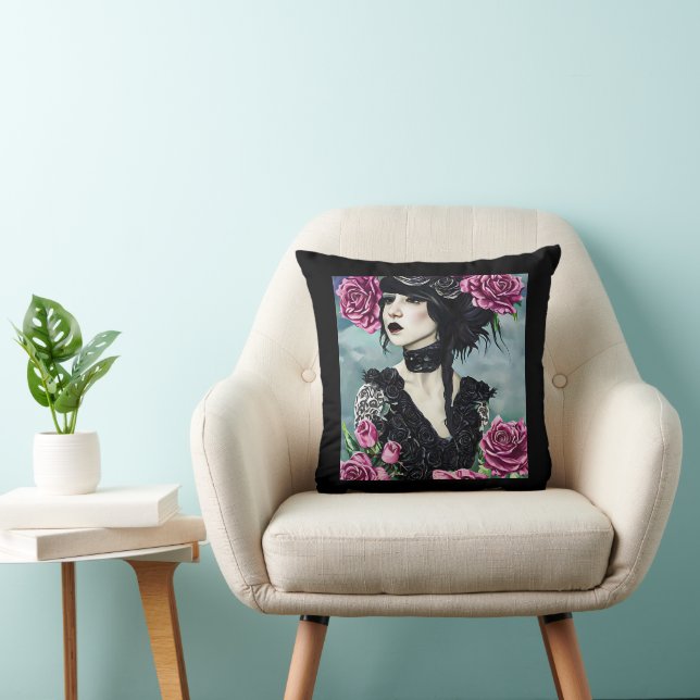 Goth Rose Girl Originale Kunst, Dichtung und Musik Kissen (Stuhl )