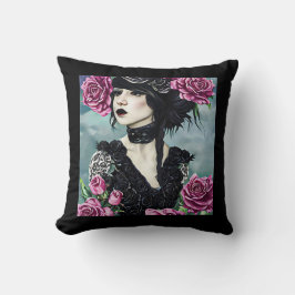 Goth Rose Girl Originale Kunst, Dichtung und Musik Kissen