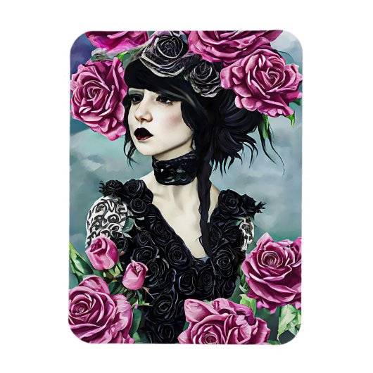 Goth Rose Girl Originale Kunst, Dichtung und Musik Magnet (Vertikal)