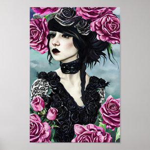 Goth Rose Girl Originale Kunst, Dichtung und Musik Poster
