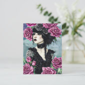 Goth Rose Girl Originale Kunst, Dichtung und Musik Postkarte (Stehend Vorderseite)
