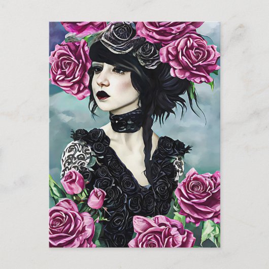 Goth Rose Girl Originale Kunst, Dichtung und Musik Postkarte (Vorderseite)