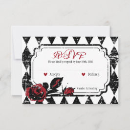 Goth Rose Grunge Diamond Print RSVP Card