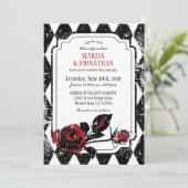 Goth Rose Grunge Diamond Print Wedding Einladung (Stehend Vorderseite)