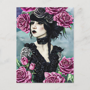 Goth Rose Mädchen Original Kunst Digitale Malerei Postkarte
