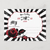 Goth Rose Skull Grunge Pirate Save the Date Ankündigungspostkarte (Rückseite)