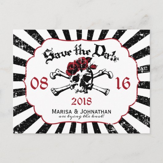 Goth Rose Skull Grunge Pirate Save the Date Ankündigungspostkarte (Vorderseite)