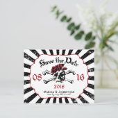 Goth Rose Skull Grunge Pirate Save the Date Ankündigungspostkarte (Stehend Vorderseite)