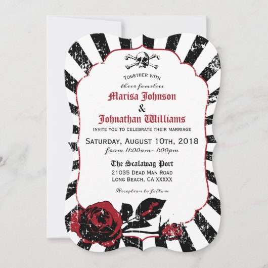 Goth Rose Skull Grunge Pirate Wedding Einladung (Vorderseite)