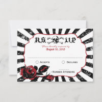 Goth Rose Skull Grunge Pirate Wedding RSVP Card