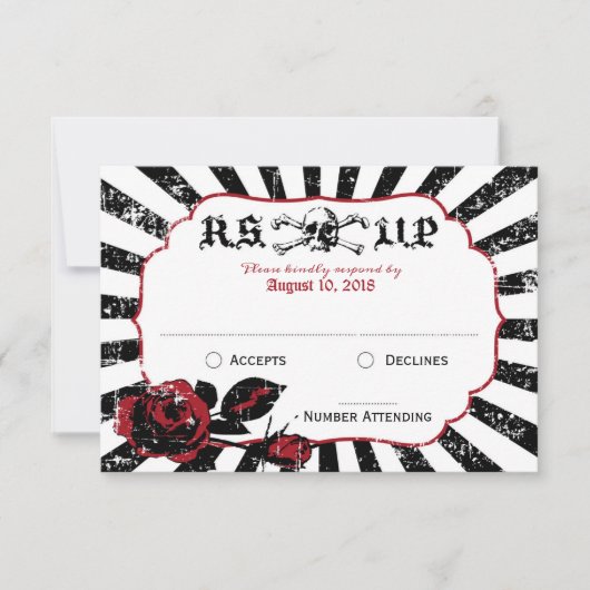 Goth Rose Skull Grunge Pirate Wedding RSVP Card (Vorderseite)