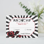 Goth Rose Skull Grunge Pirate Wedding RSVP Card Karte (Stehend Vorderseite)