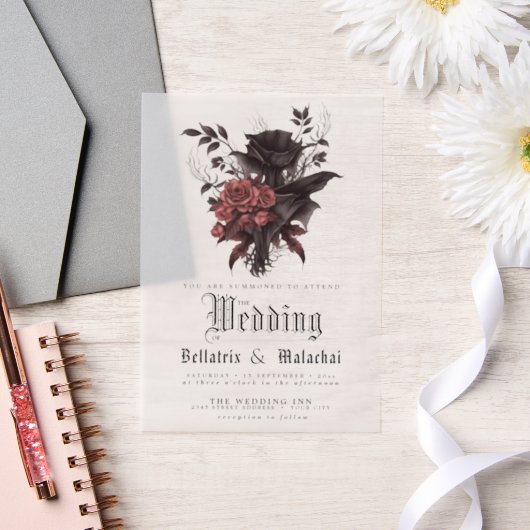 Goth Rosewood Black Rose Pergament Einladungen (Hochzeit)