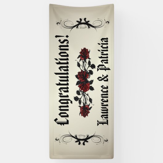 Goth Rote Rose Antique Gold Wedding Banner (Vertikal)